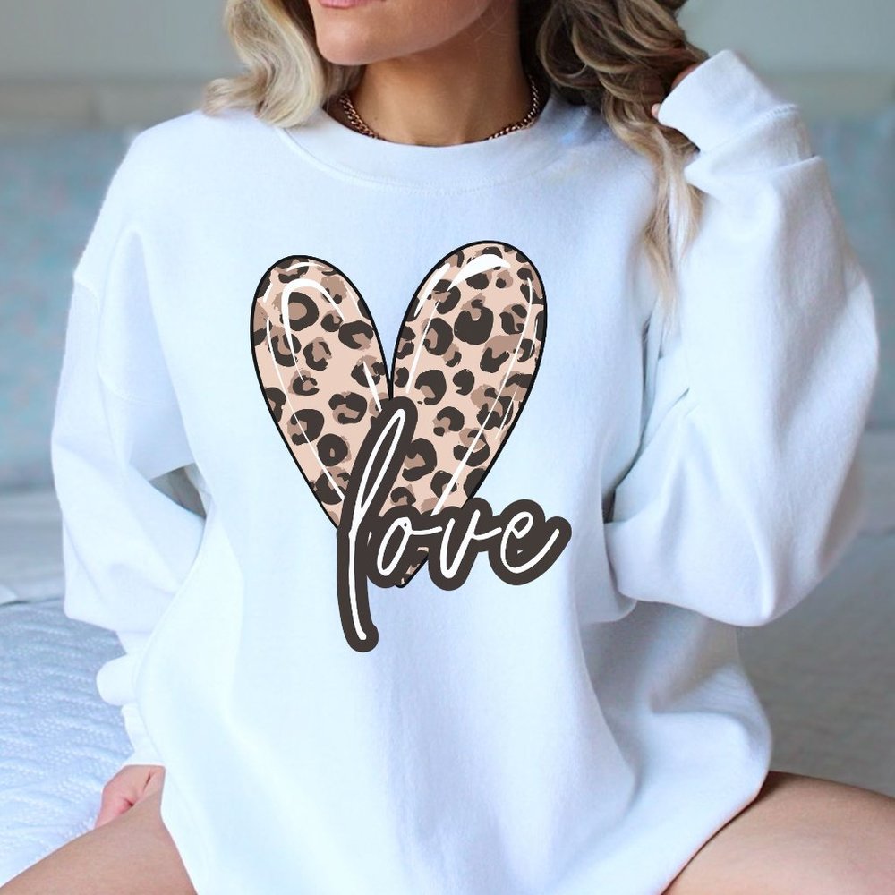 Love Leopard Heart Sweatshirt Mother, Daughther, Girlfriend Animal Valentines
